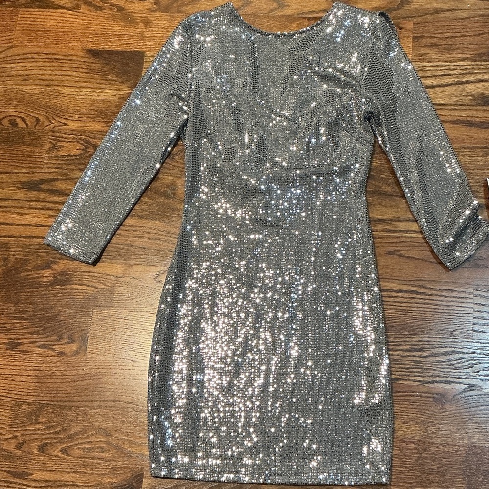Fashion Nova Glittering Silver Mini Dress